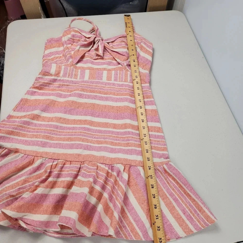 HYFVE Pink Stripe sweetheart neck spaghetti strap linen blend dress Size large - Picture 13 of 15
